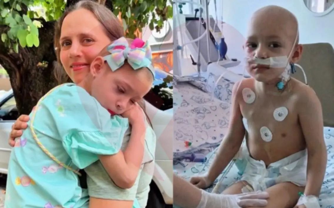 Heloisa com sua mãe e durante o tratamento